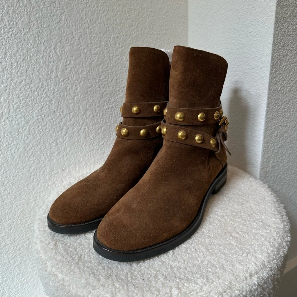 LIKE NEW CHLOE “Janis” Studded Moto Boots Booties, Women’s 6.5